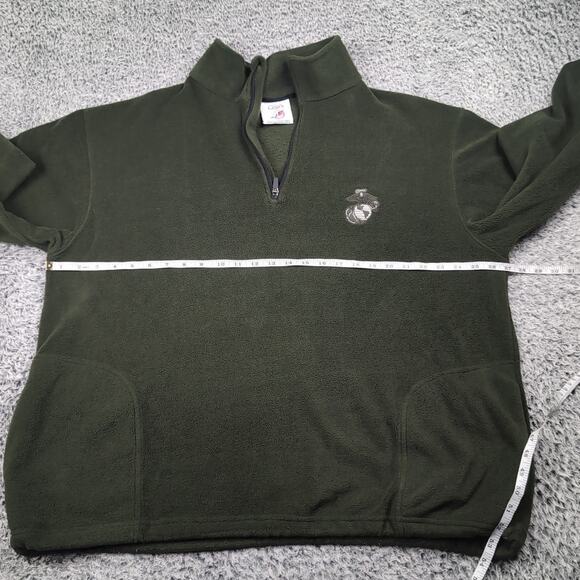 Vintage US Marines Sweater Men 2XL XXL Green Made in USA Quarter Zip Fleece - Picture 3 of 6
